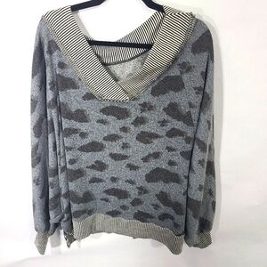Oddy Women's Size 1X Top‎ Mixed Print Leopard Stripes Top Shirt /Sweater/Poncho